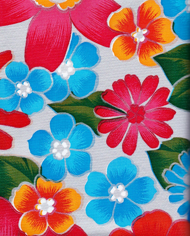 Flora on Silver Oilcloth Fabric