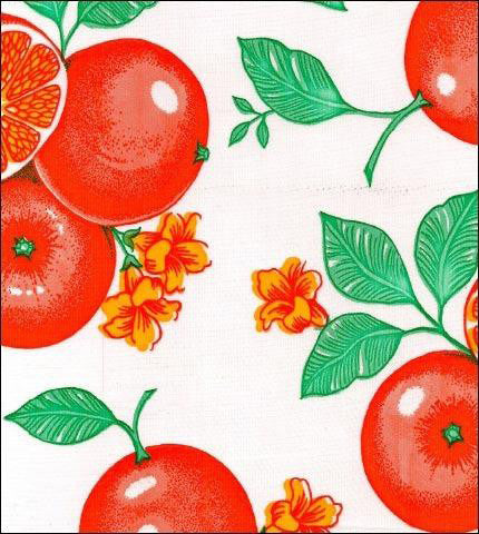 Oranges on White Oilcloth Fabric