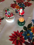 Round White Vintage Christmas Oilcloth Tablecloth with White on Red Polka Borders