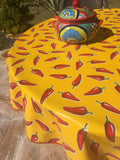 Red Chili Pepper on Yellow Oilcloth Fabric
