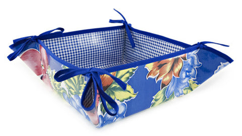 Reversible Oilcloth Bread Basket in Retro Blue Flower