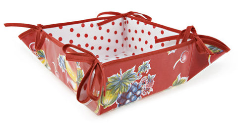 Reversible Oilcloth Bread Basket in Vintage Apples and Pears