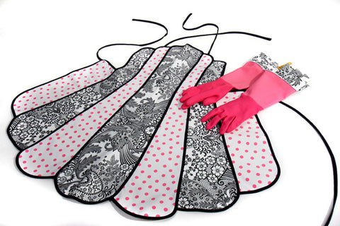 Retro Black Toile and Pink Polka Apron and Glove Set