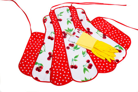 Retro White Cherry Apron and Glove Set