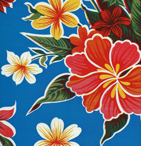 Blue Hibiscus Oilcloth Fabric