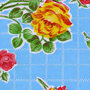 Aqua Rose Oilcloth Fabric
